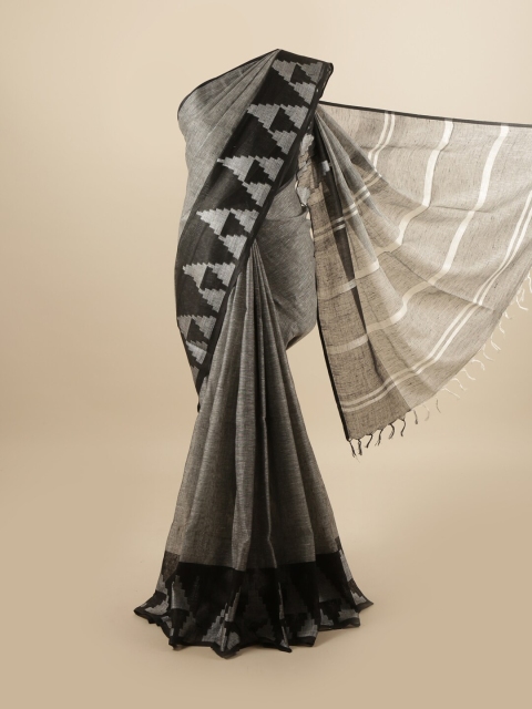 

Pothys Grey & Black Linen Blend Saree