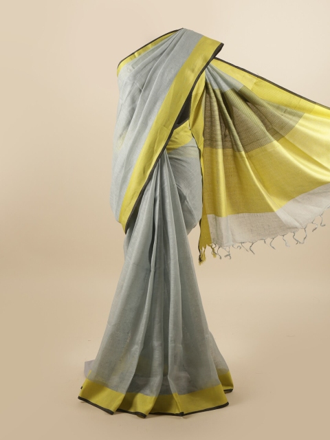 

Pothys Grey & Yellow Linen Blend Saree
