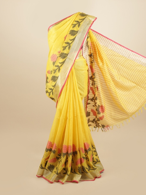 

Pothys Yellow & Pink Woven Design Zari Linen Blend Saree