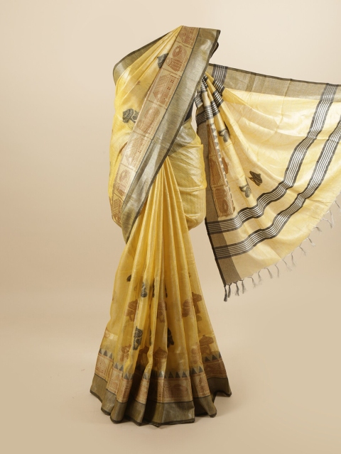 

Pothys Yellow Ethnic Motifs Linen Blend Saree