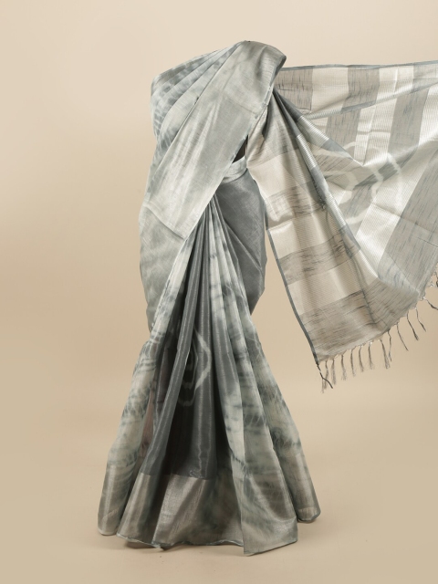 

Pothys Grey & Silver-Toned Tie and Dye Linen Blend Saree