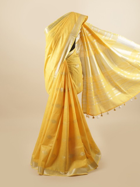 

Pothys Yellow & Gold-Toned Woven Design Linen Blend Saree
