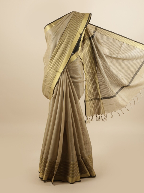 

Pothys Grey & Gold-Toned Linen Blend Saree