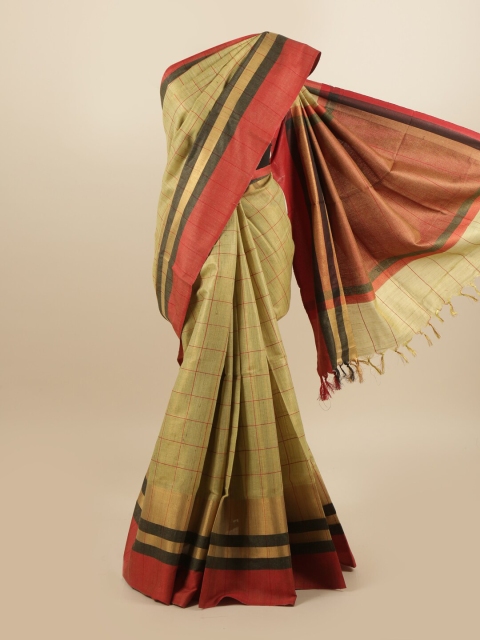 

Pothys Green & Black Checked Linen Blend Saree