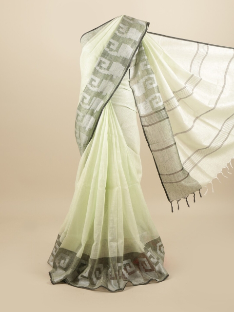 

Pothys Green & Black Woven Design Linen Blend Saree