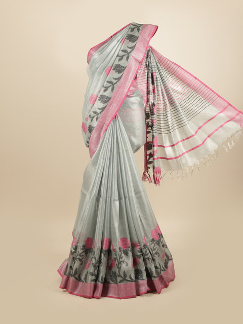 

Pothys Grey & Pink Floral Linen Blend Saree
