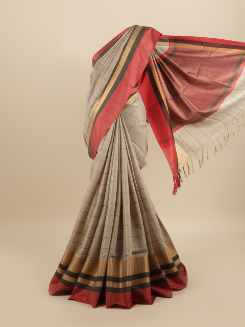 

Pothys Grey & Red Checked Linen Blend Saree