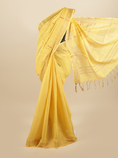 

Pothys Yellow & Red Woven Design Embroidered Linen Blend Saree