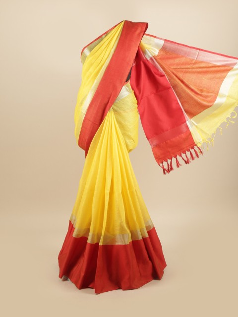 

Pothys Yellow & Red Linen Blend Saree