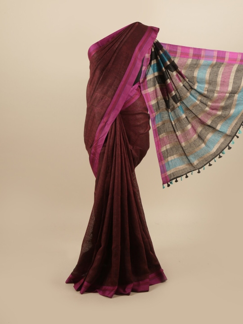 

Pothys Maroon & Pink Linen Blend Saree