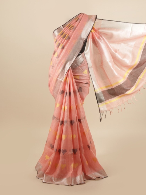 

Pothys Pink & Black Woven Design Linen Blend Saree