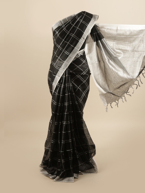 

Pothys Black & Grey Checked Linen Blend Saree