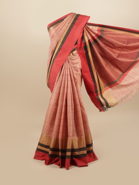 

Pothys Pink & Black Checked Linen Blend Saree