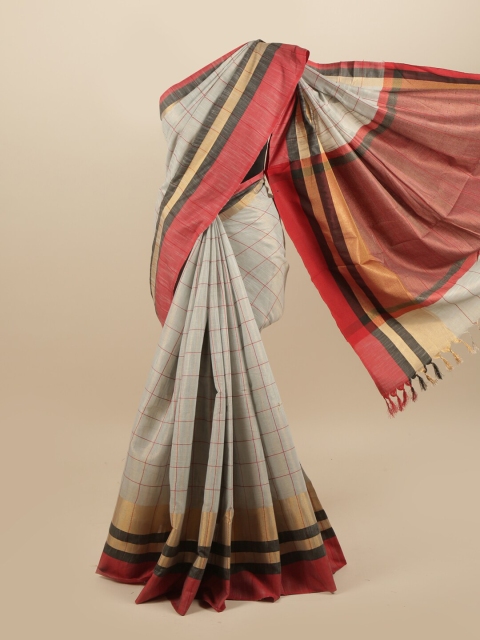 

Pothys Grey & Red Checked Linen Blend Saree