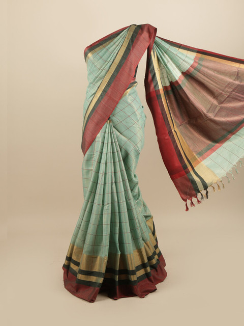 

Pothys Blue & Black Checked Linen Blend Saree