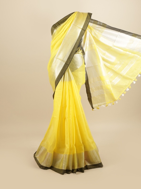 

Pothys Yellow & Olive Green Linen Blend Saree