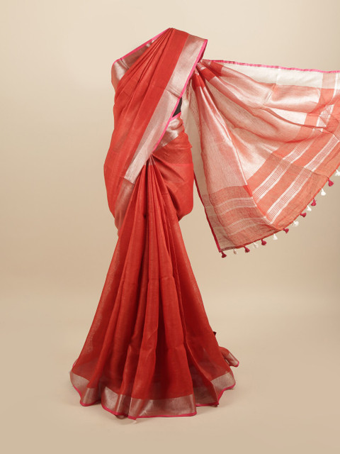 

Pothys Red Linen Blend Saree