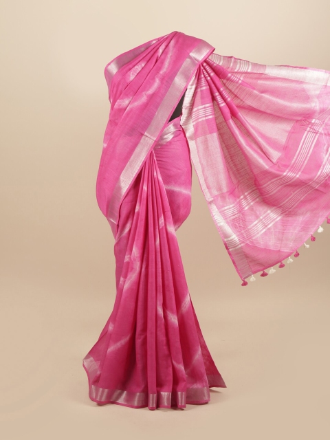 

Pothys Pink Tie and Dye Linen Blend Saree