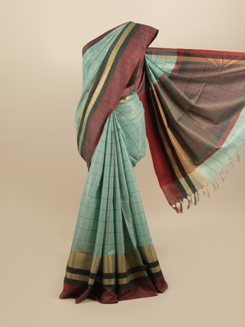 

Pothys Blue & Maroon Checked Linen Blend Saree