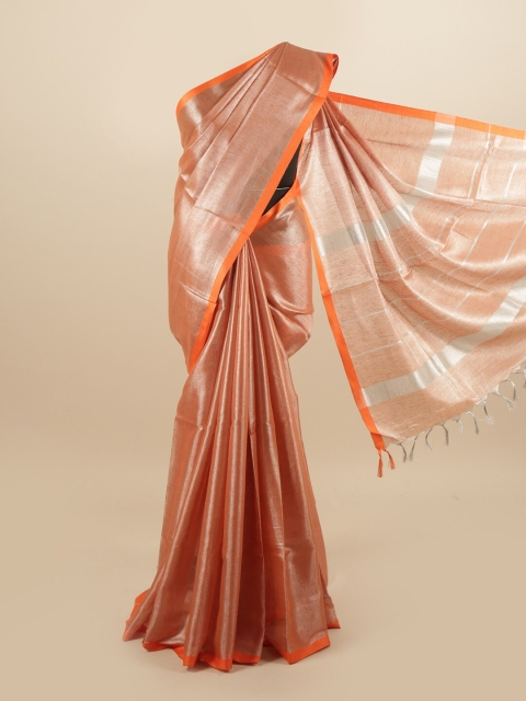 

Pothys Orange & Silver-Toned Linen Blend Saree