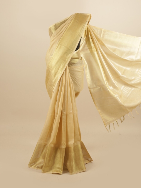

Pothys Cream-Coloured & Gold-Toned Linen Blend Saree