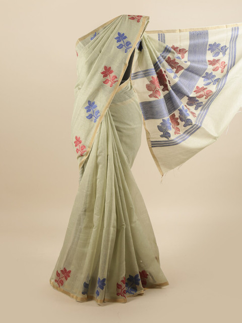 

Pothys Green & Blue Floral Linen Blend Saree