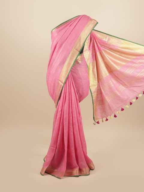 

Pothys Pink & Gold-Toned Linen Blend Saree