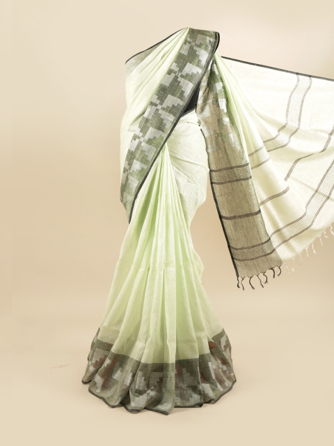 

Pothys Green & Black Linen Blend Saree