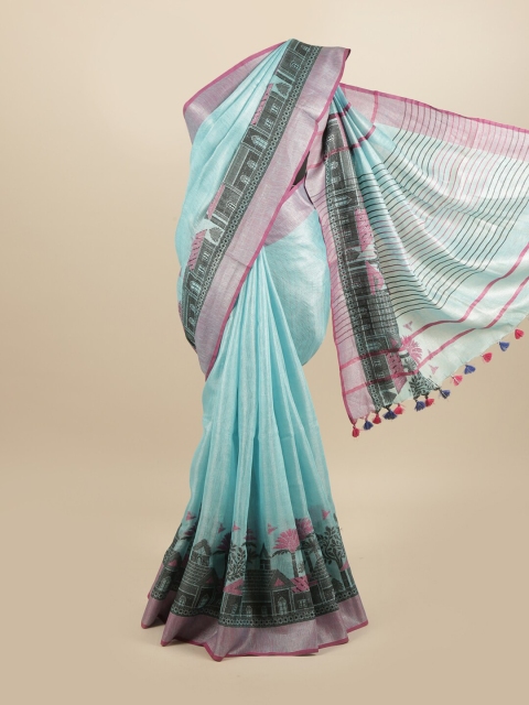 

Pothys Blue & Pink Linen Blend Saree