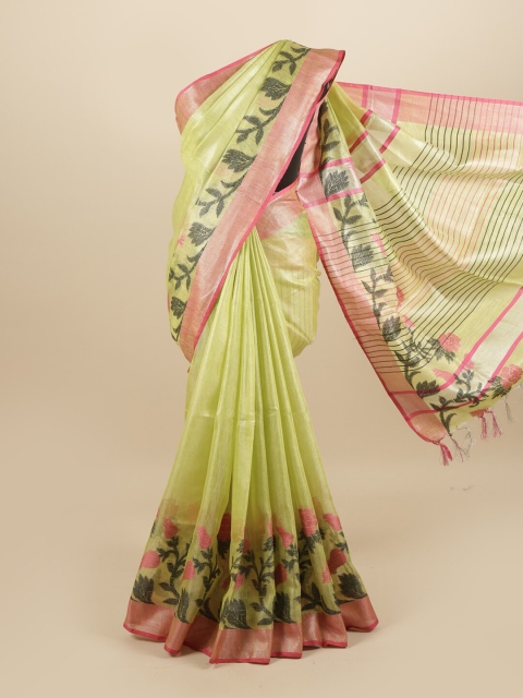 

Pothys Green & Pink Floral Linen Blend Saree