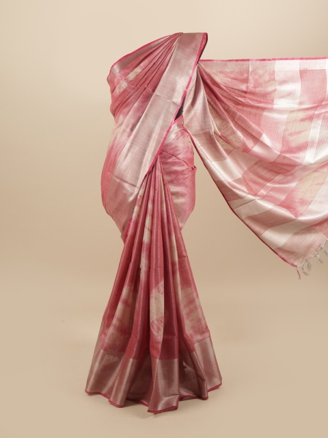 

Pothys Pink & Silver-Toned Tie and Dye Linen Blend Saree