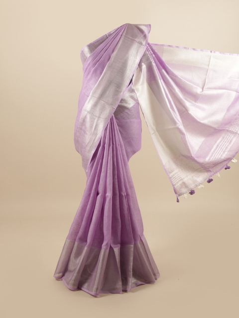 

Pothys Lavender & Silver-Toned Linen Blend Saree