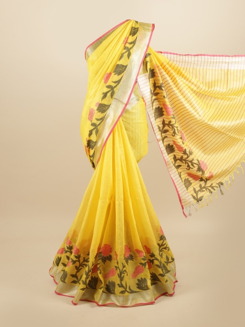 

Pothys Yellow & Black Floral Linen Blend Saree