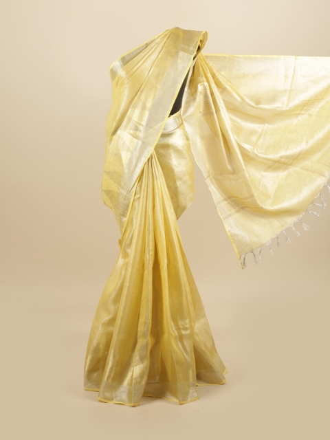 

Pothys Yellow & Silver-Toned Linen Blend Saree