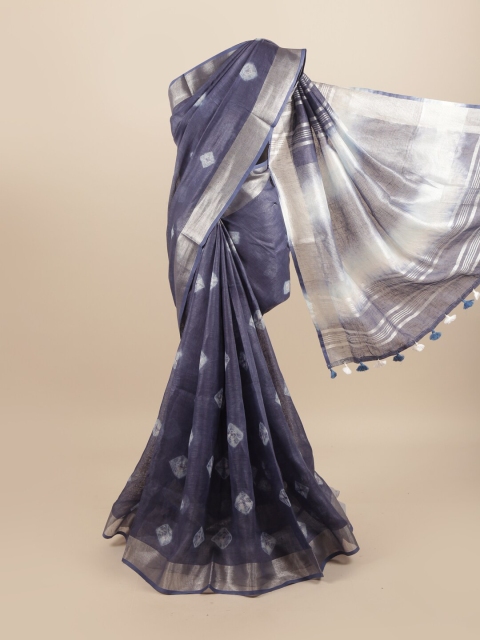 

Pothys Blue & Grey Linen Blend Saree