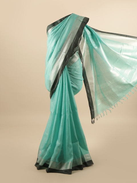 

Pothys Green & Black Linen Blend Saree