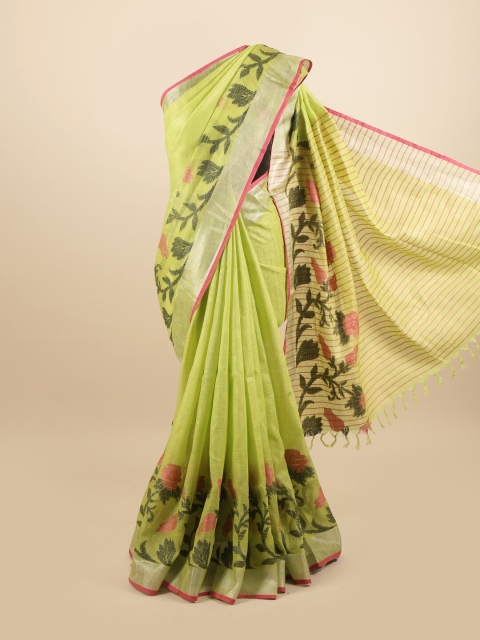 

Pothys Green & Black Floral Linen Blend Saree