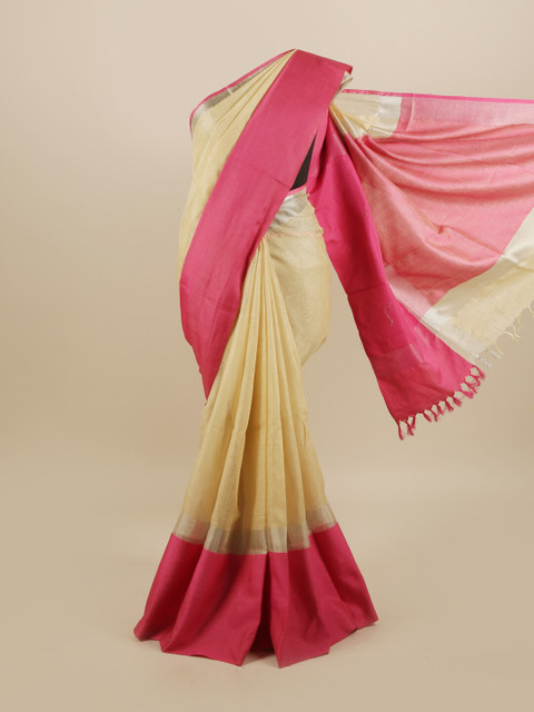 

Pothys Cream-Coloured & Pink Linen Blend Saree
