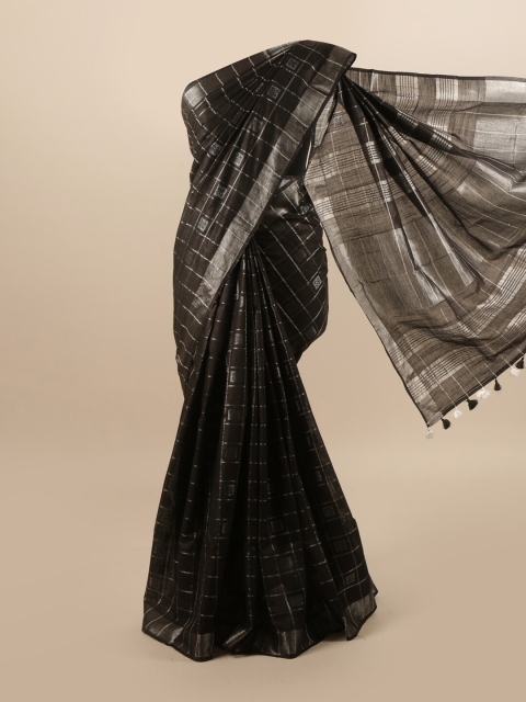 

Pothys Black & Silver Checked Linen Blend Saree