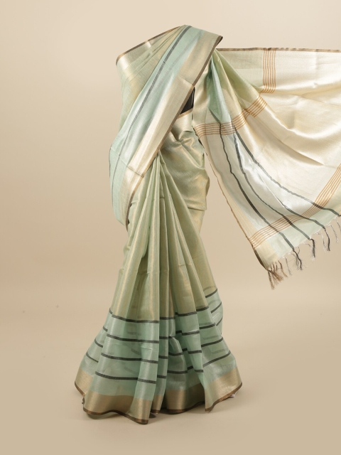 

Pothys Olive Green Striped Linen Blend Saree