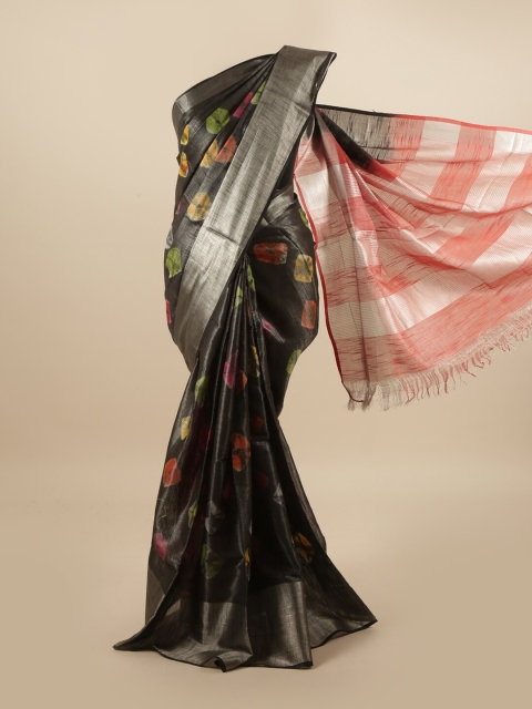 

Pothys Black & Red Printed Linen Blend Saree