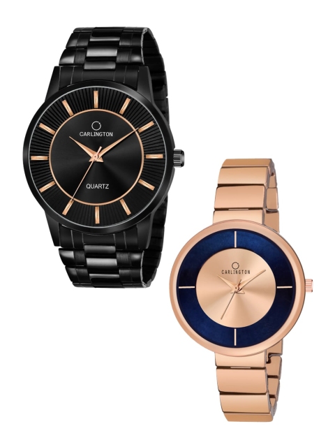 

CARLINGTON His & Her Bracelet Style Analogue Watch Gift Set CT-6020BB, Black