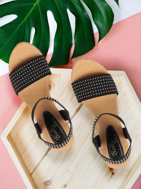 

Bella Toes Black & Beige Embellished Wedge Sandals