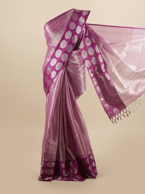 

Pothys Purple & Silver Striped Linen Blend Saree