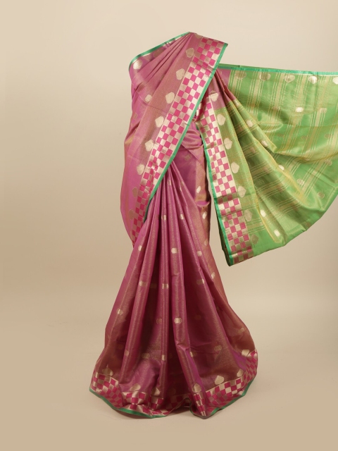 

Pothys Purple & Green Ethnic Motifs Linen Blend Saree