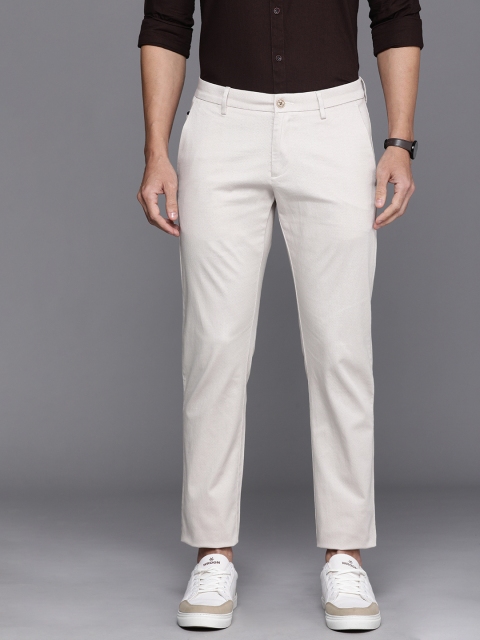 

Allen Solly Men Cream-Coloured Textured Slim Fit Trousers