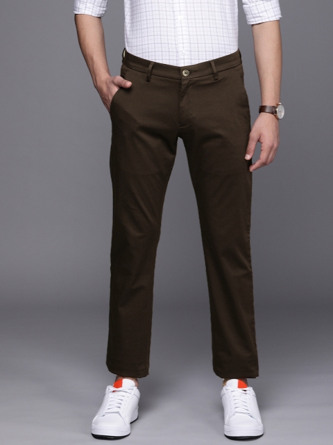 

Allen Solly Men Brown Solid Mid-Rise Slim Fit Trousers