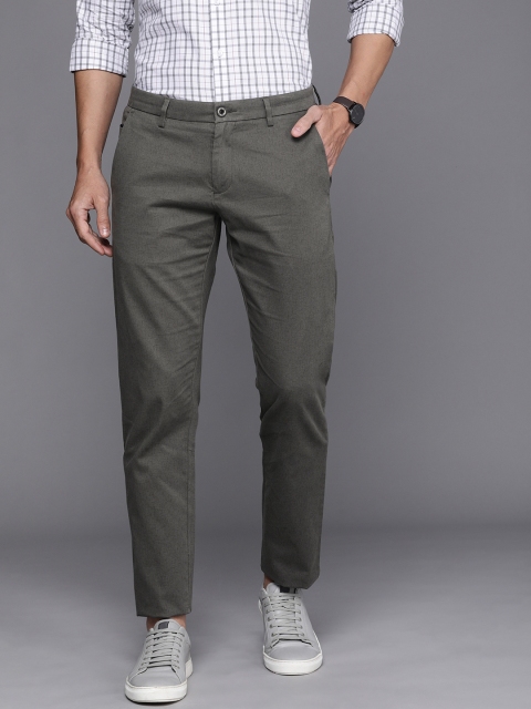 

Allen Solly Men Charcoal Grey Self Design Slim Fit Chinos