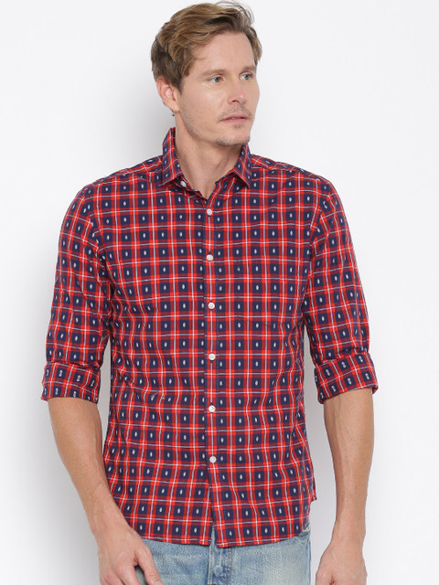 

CODE by Lifestyle Men Red & Navy Blue Checked Slim Fit Casual Shirt