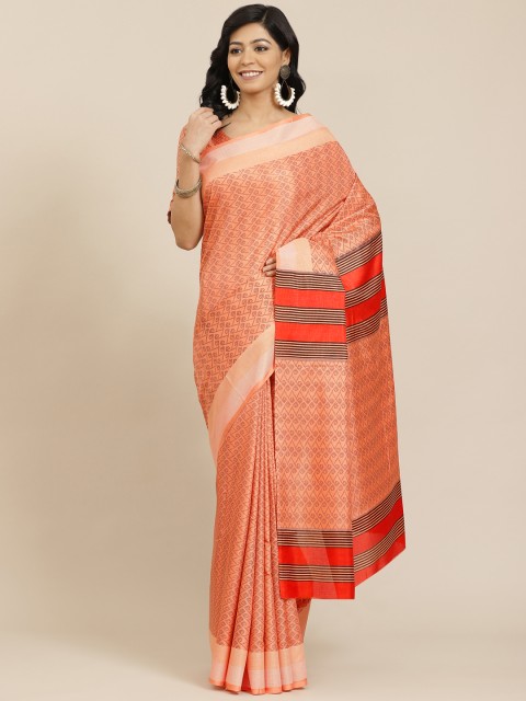 

SHANGRILA Orange Woven Design Art Silk Ready to Wear Saree